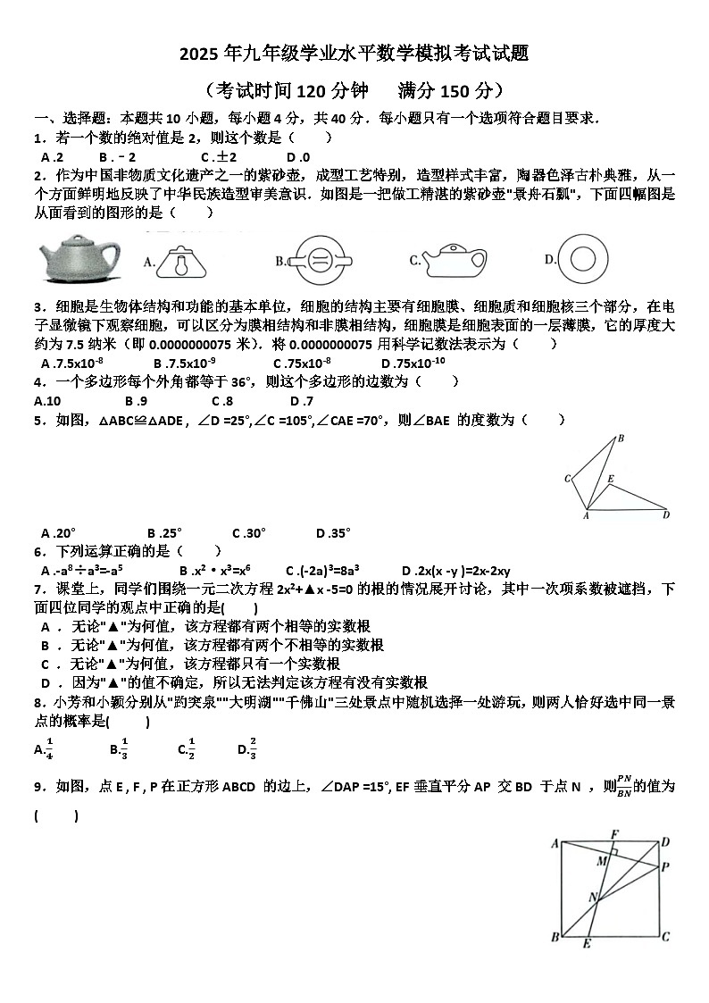 2025年九年级下学期数学模拟考试试题以及答案(适用北师大版)第1页