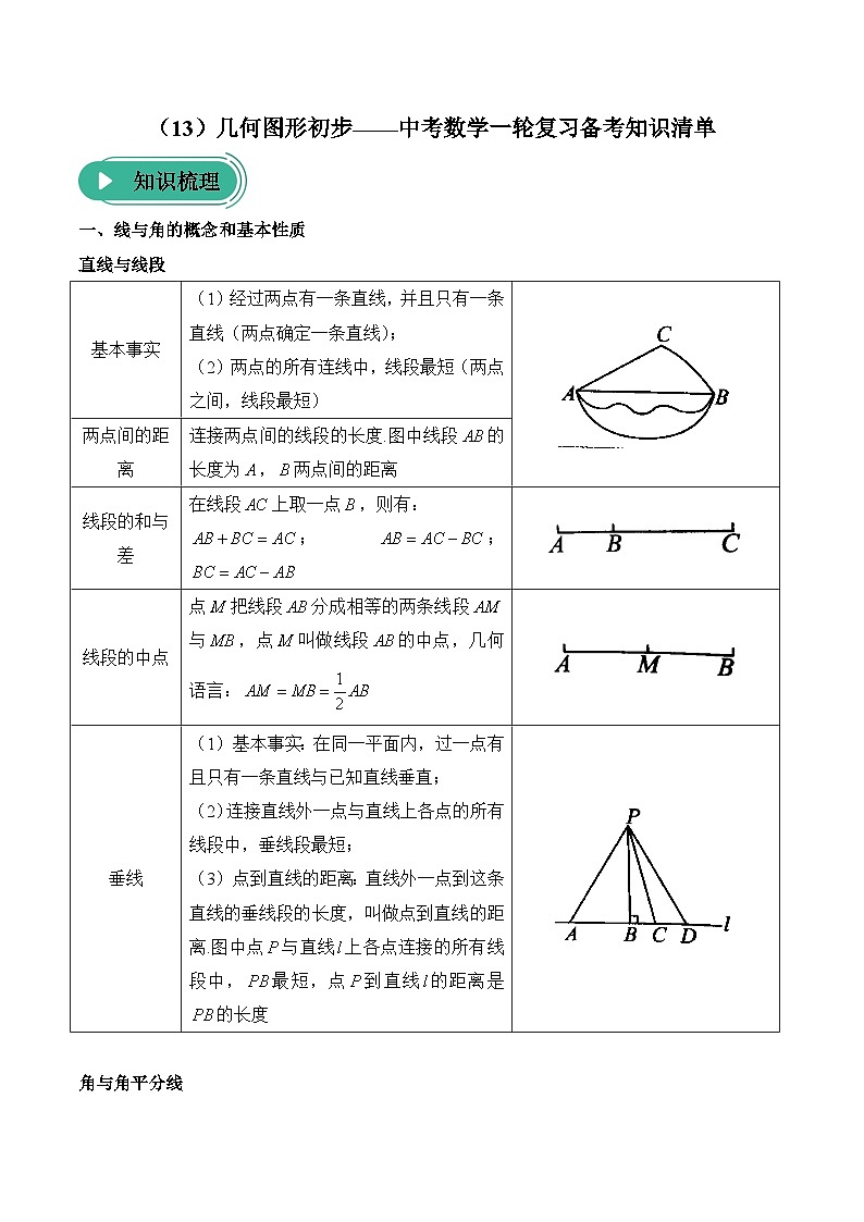 中考数学一轮复习备考知识清单13 几何图形初步第1页