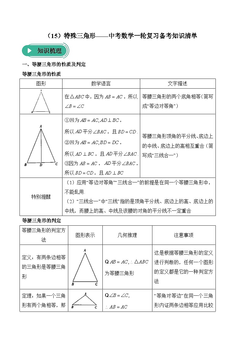 中考数学一轮复习备考知识清单15 特殊三角形第1页
