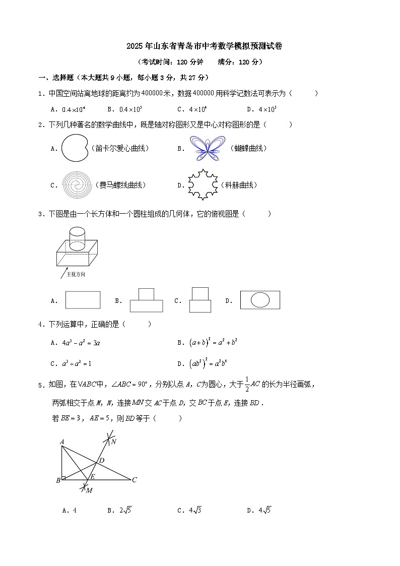 2025年山东省青岛市中考数学模拟预测试卷第1页