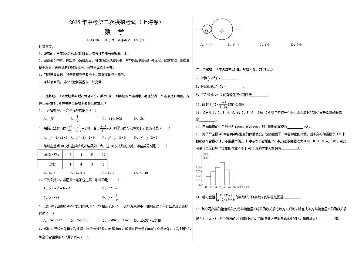 数学（上海卷）（考试版A3）第1页