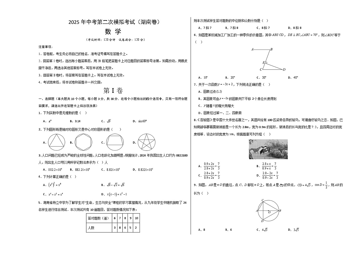 数学（湖南卷）（考试版A3）第1页