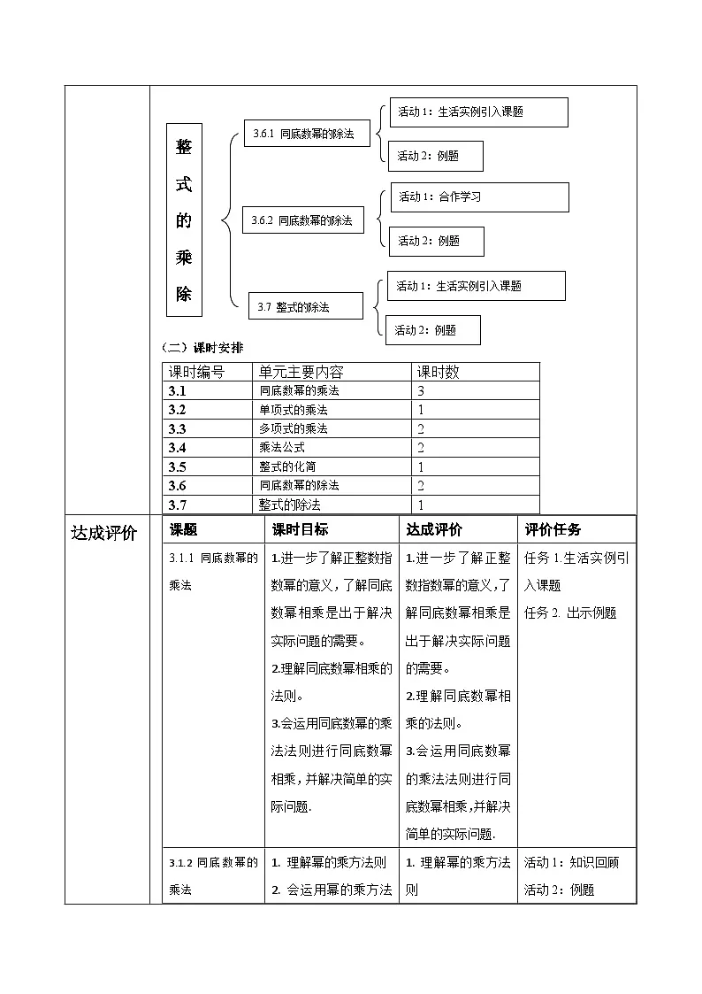 第三章 整式的乘除 大单元教学设计第3页