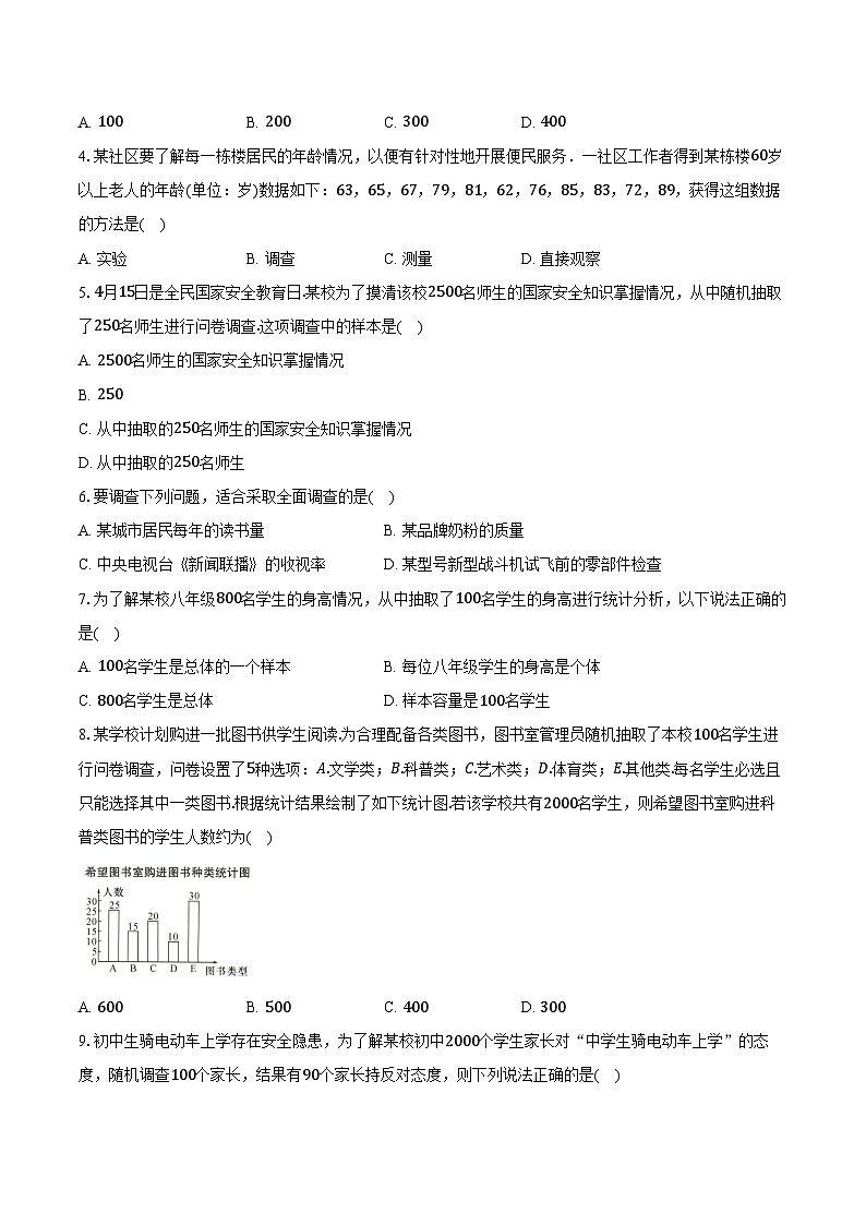 12.1统计调查 人教版（2024）初中数学七年级下册同步练习（含详细答案解析）第2页