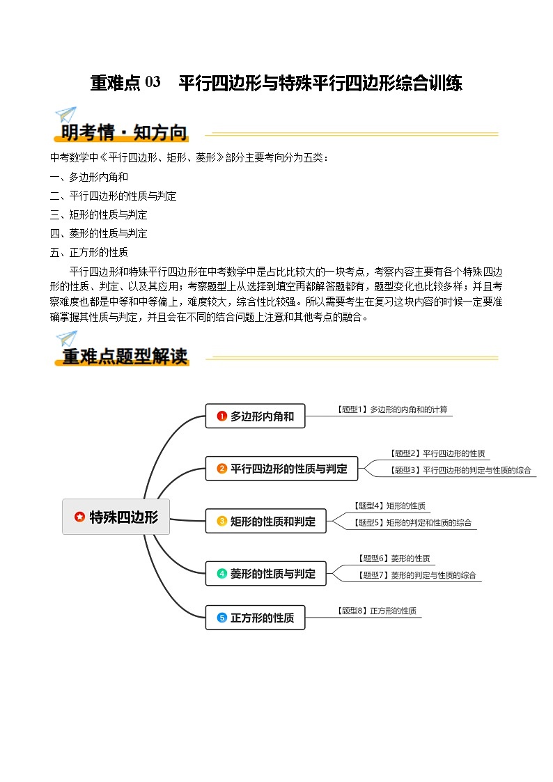 重难点03 平行四边形与特殊平行四边形综合训练（8大题型+高分技法+限时提升练）（解析版）第1页