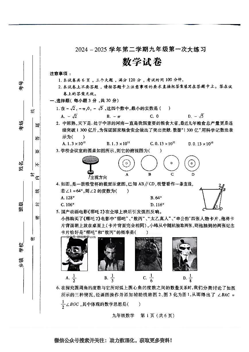 2025年河南省洛阳市伊川县九年级中考一模数学试题第1页