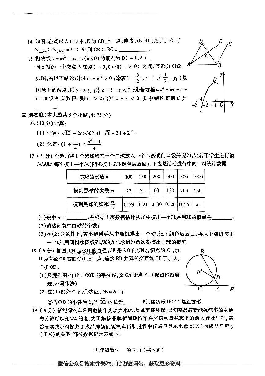 2025年河南省洛阳市伊川县九年级中考一模数学试题第3页