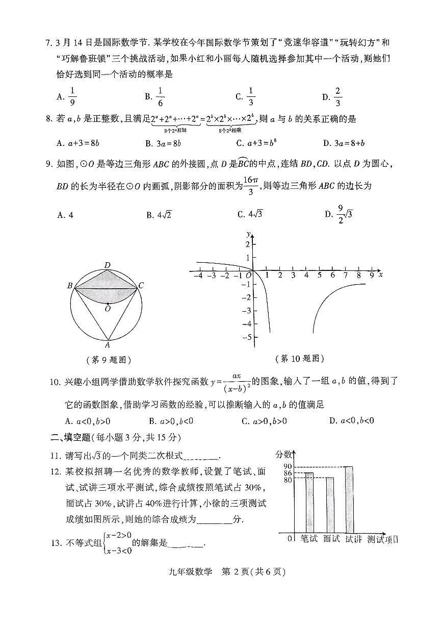 2025年许昌市襄城县名校联盟中考一模数学试卷第2页