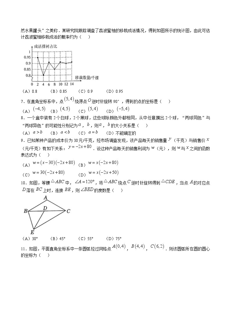 贵州省普通中学2025届九年级上学期期末测评数学试卷(含答案)第2页