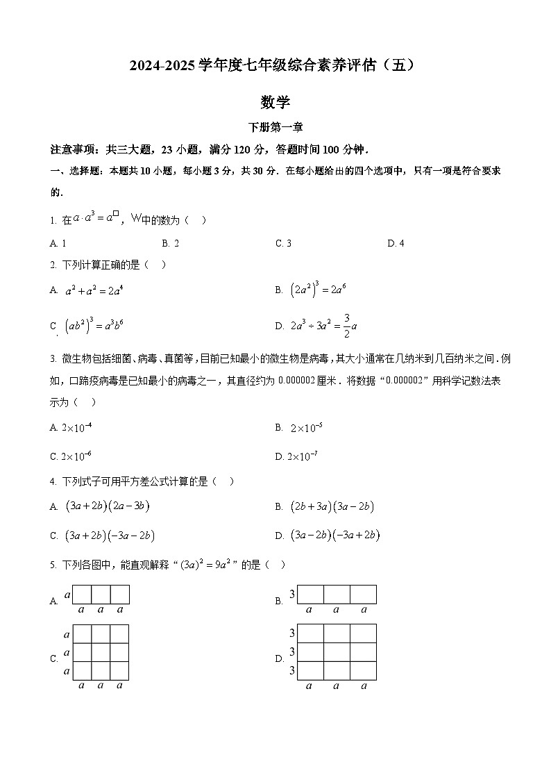 河南省周口市2024-2025学年七年级下学期数学月考试卷 （原卷版+解析版）第1页