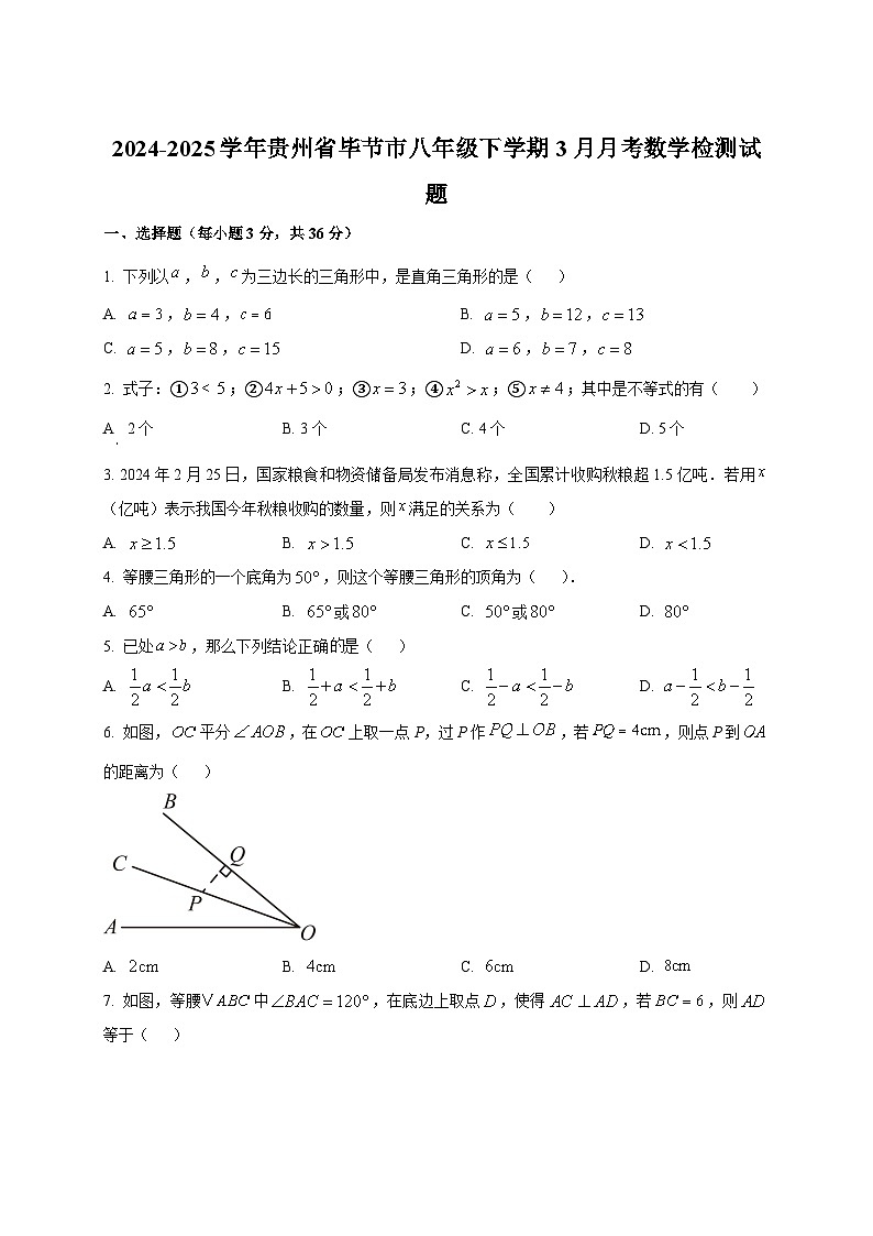 2024-2025学年贵州省毕节市八年级下册3月月考数学检测试题（附答案）第1页