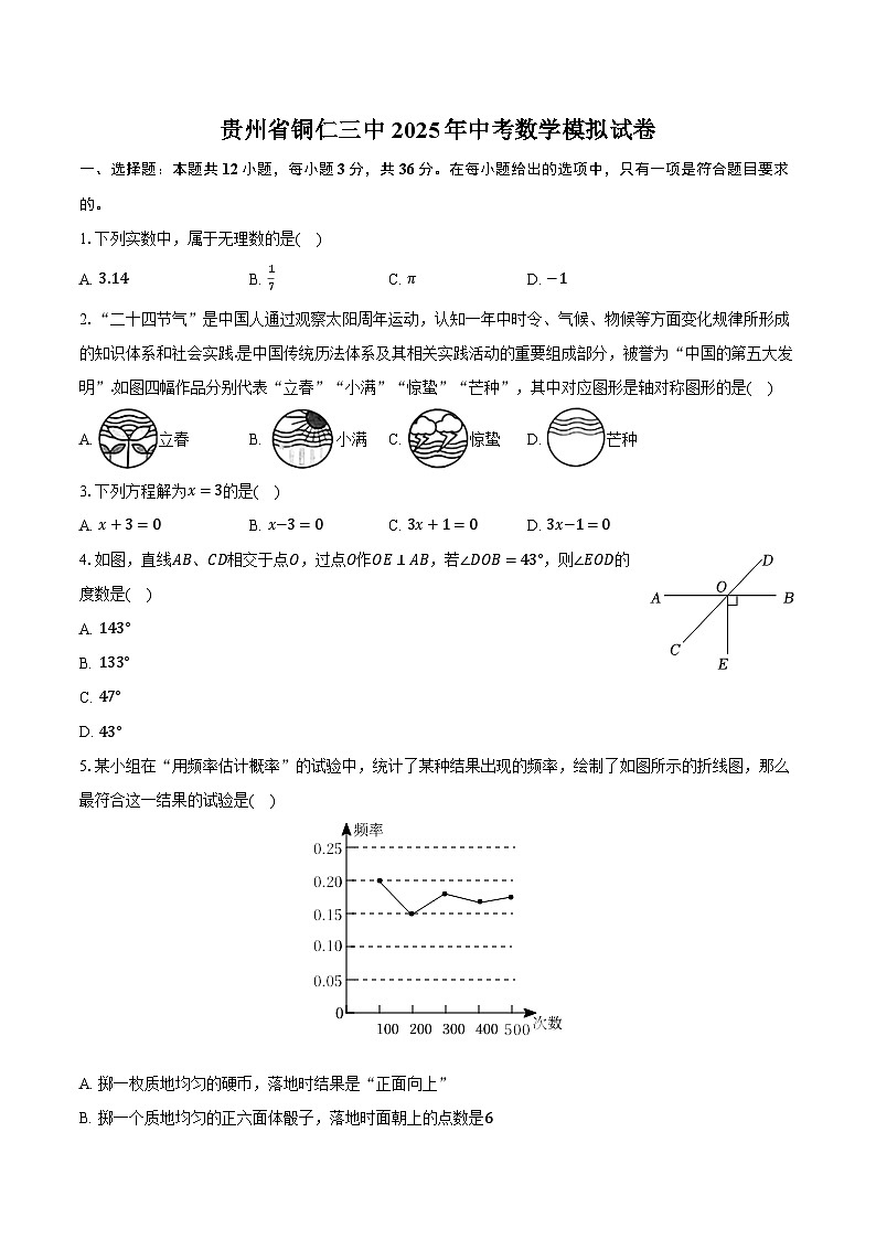 贵州省铜仁三中2025年中考数学模拟试卷（含解析）第1页