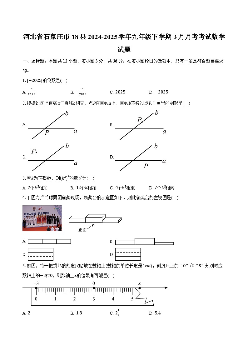 河北省石家庄市18县2024-2025学年九年级下学期3月月考考试数学试题（含解析）第1页