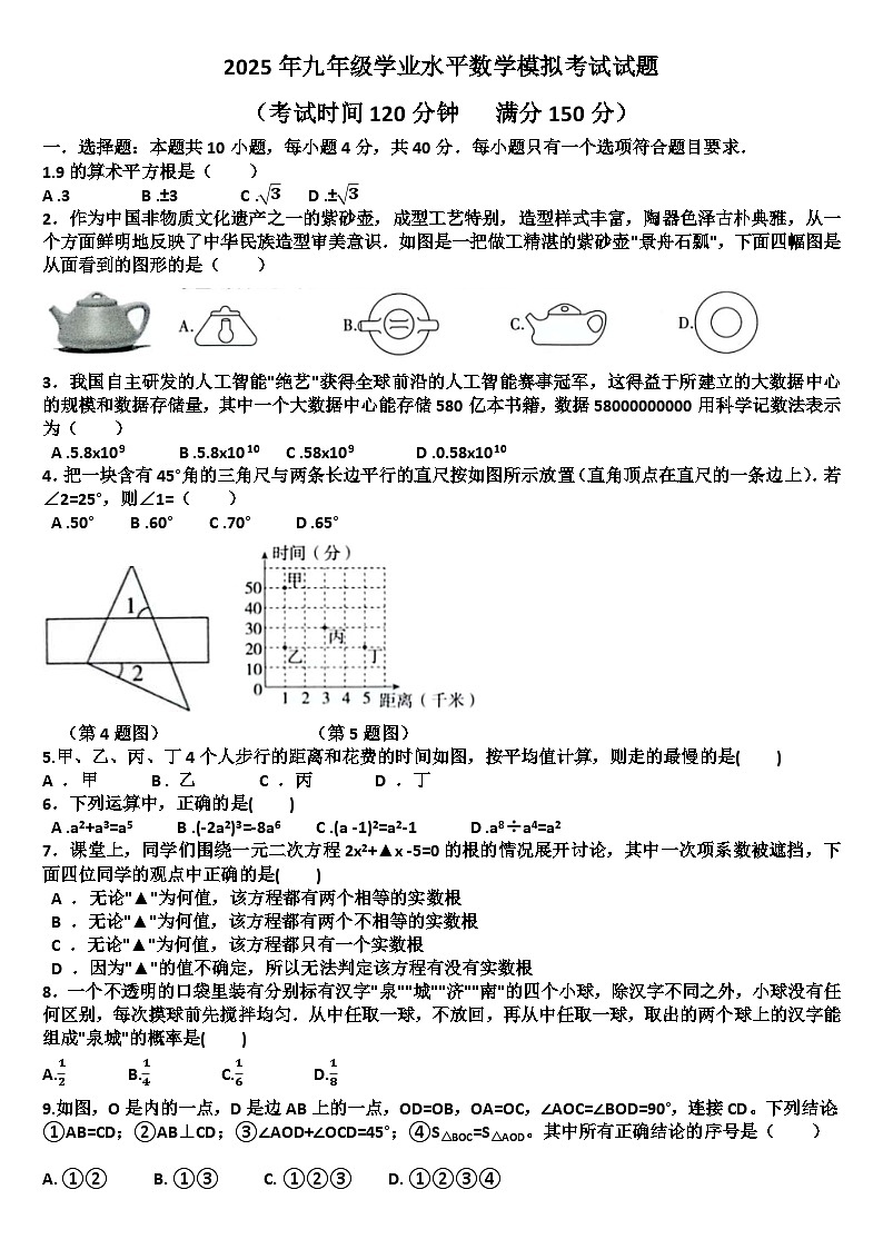 2025年九年级下学期数学模拟考试试题以及答案(适用北师大版)第1页