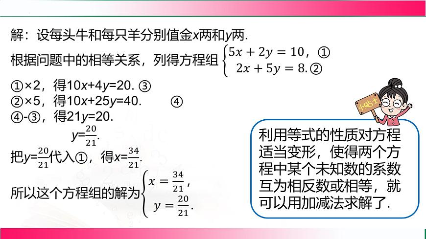 10.2.2加减消元法(课时2) 课件 2024—2025学年人教版数学七年级下册第7页