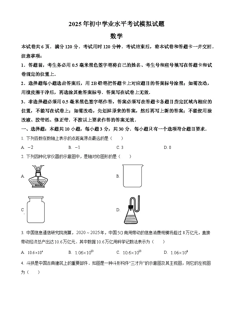 山东省枣庄市滕州市九年级2025届中考一模 数学试题第1页
