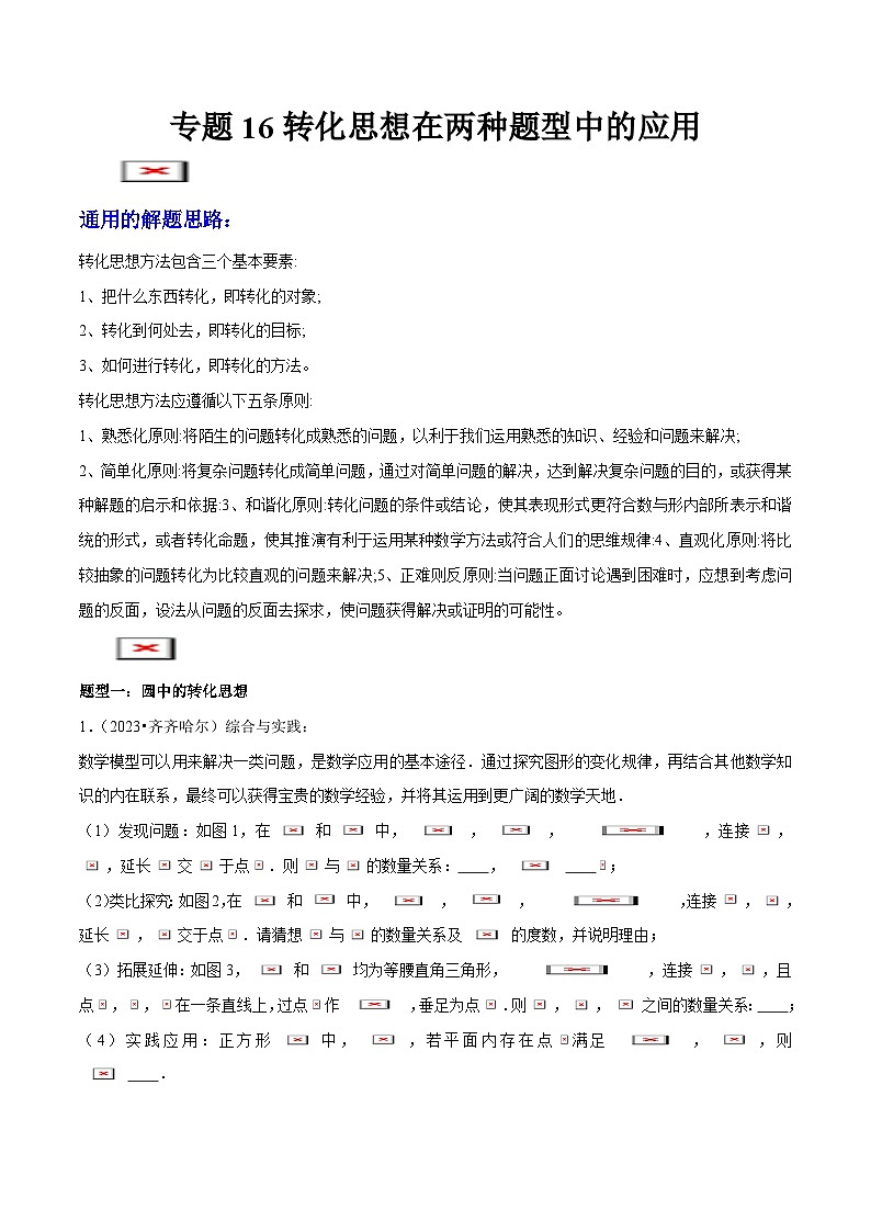 专题16 转化思想在两种题型中的应用 (学生版)-2025年中考数学压轴训练第1页