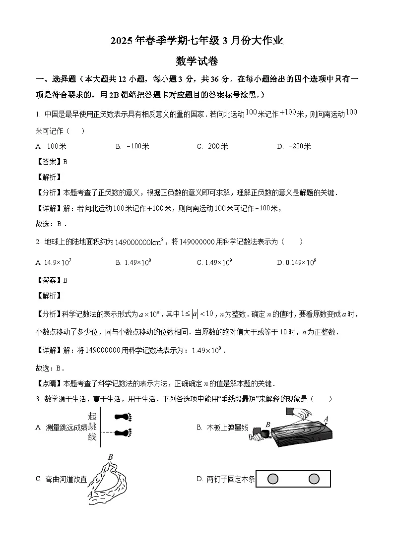 广西南宁市新阳西路学校2024-2025学年七年级下学期3月月考 数学试题（含解析）第1页