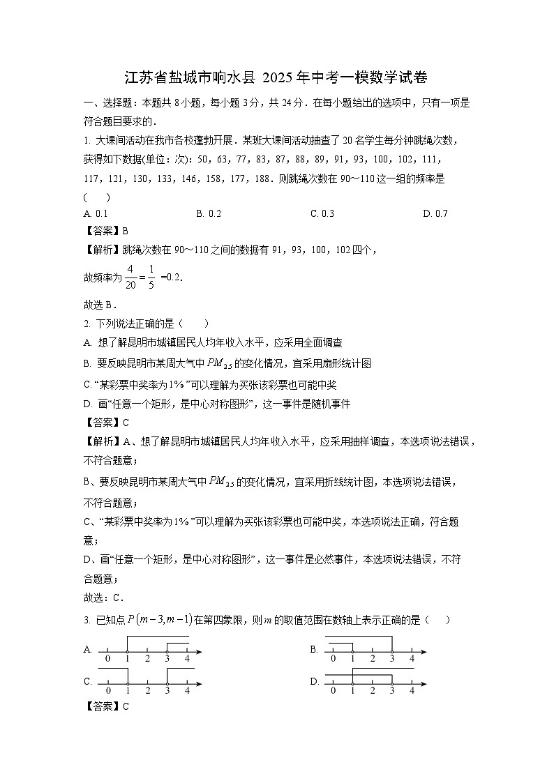 江苏省盐城市响水县2025年中考一模数学试卷（解析版）第1页