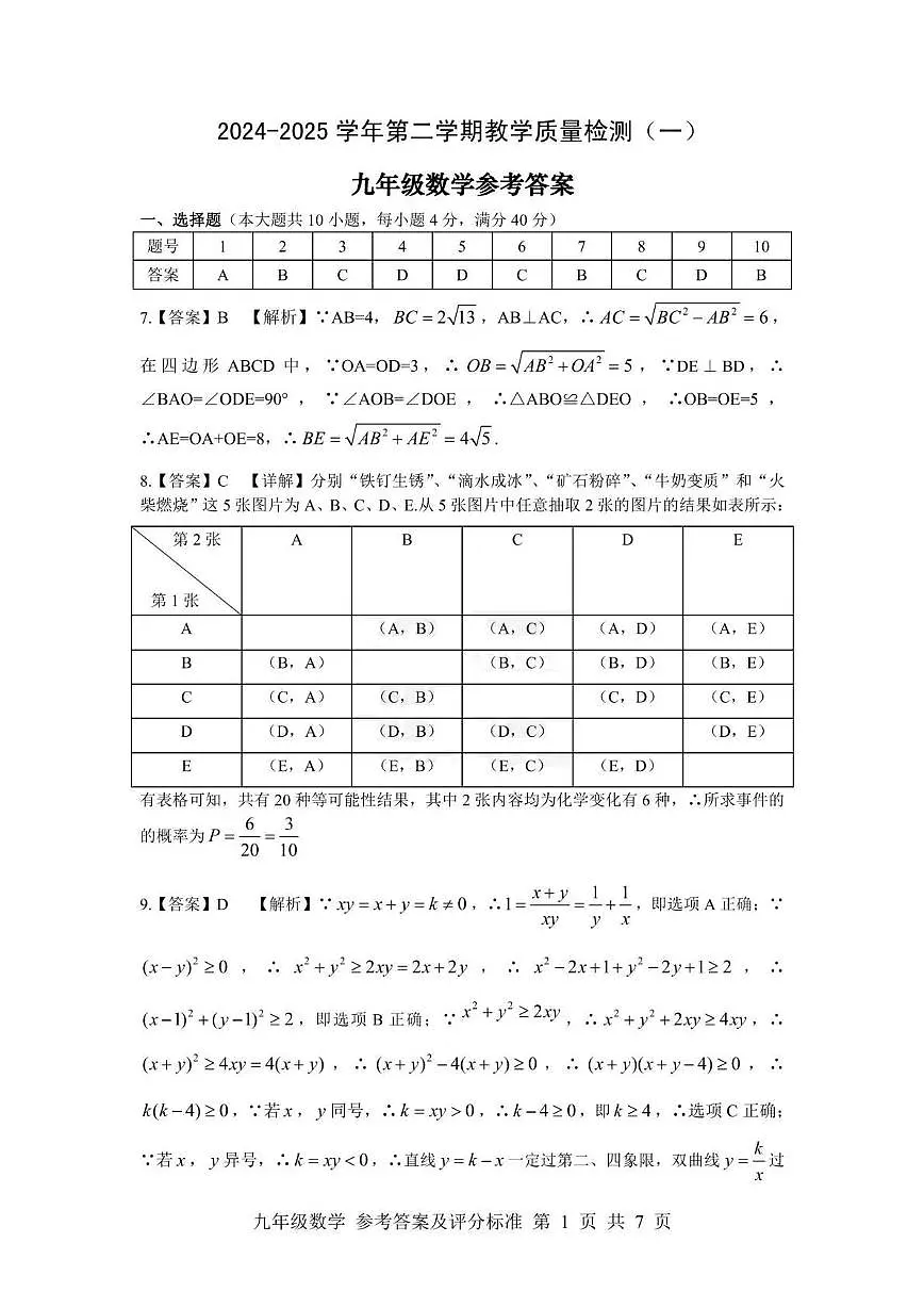 安徽省合肥市包河区2025年中考一模数学试卷答案第1页