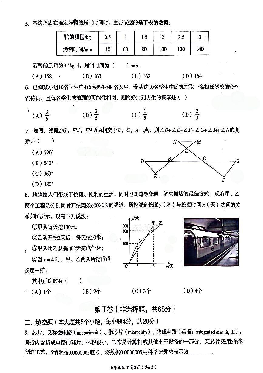 四川省+成都市成华区2023-2024学年七年级下学期数学期末+试卷第2页