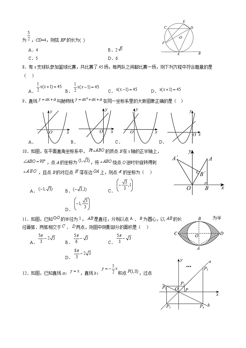 四川省泸州高级中学校2025届九年级上学期1月期末考试数学试卷(含答案)第2页