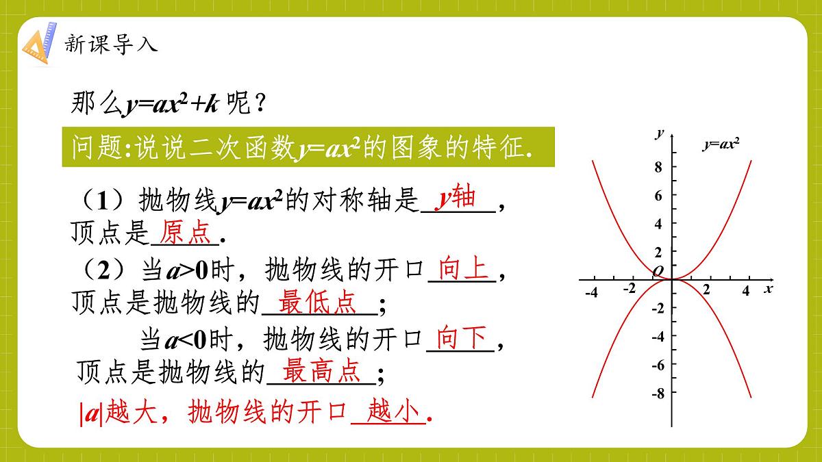 沪科版九年级上册数学21.2.2.1二次函数y=ax²+k的图象和性质【课件】第4页