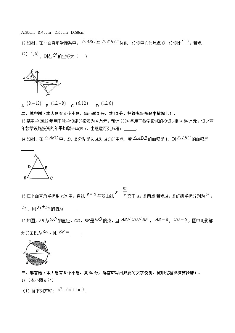 河北省唐山市遵化市2025届九年级上学期1月期末数学试卷(含答案)第3页