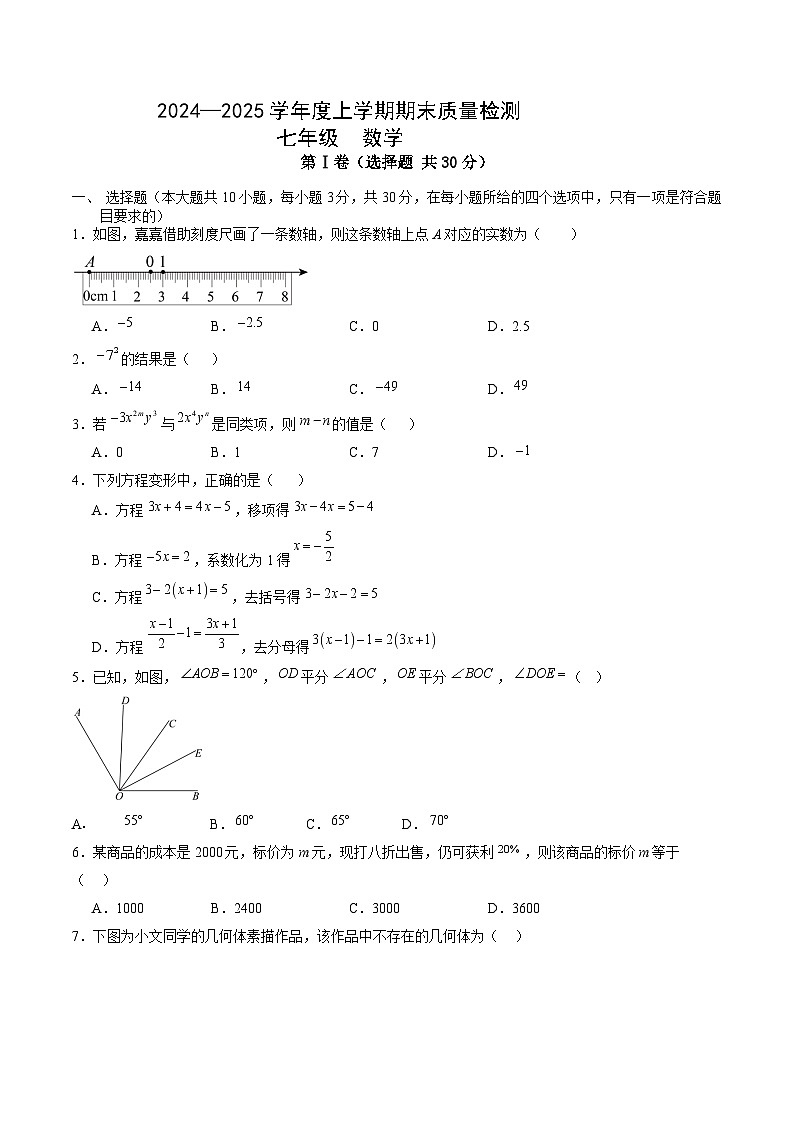 山东省临沂市兰陵县2024-2025学年七年级上学期期末考试数学试卷(含解析)第1页