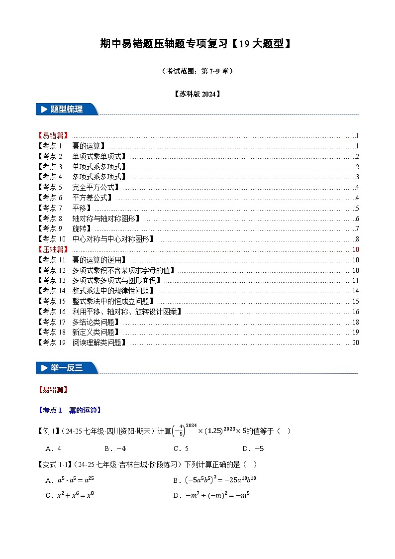 2025《初数学•期中试卷压轴易错题19大专题》7年级下册(苏科)第1页