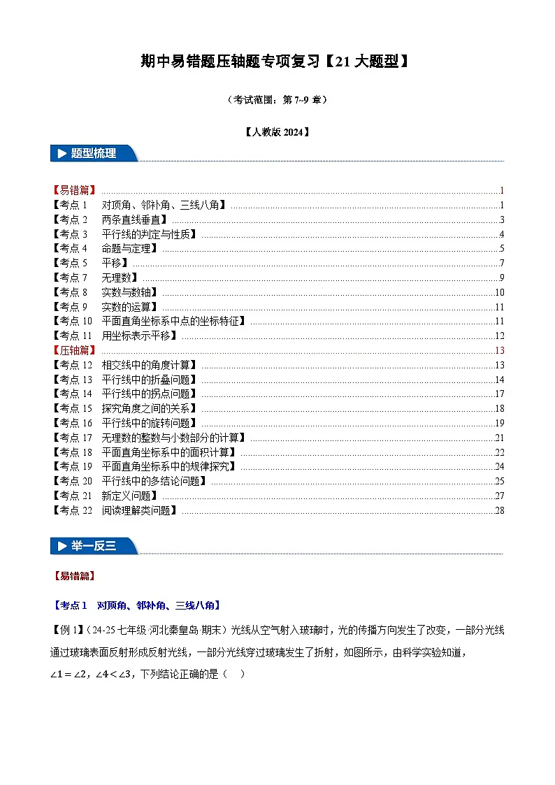 2025《初数学•期中试卷压轴易错题21大专题》7年级下册(人教)第1页
