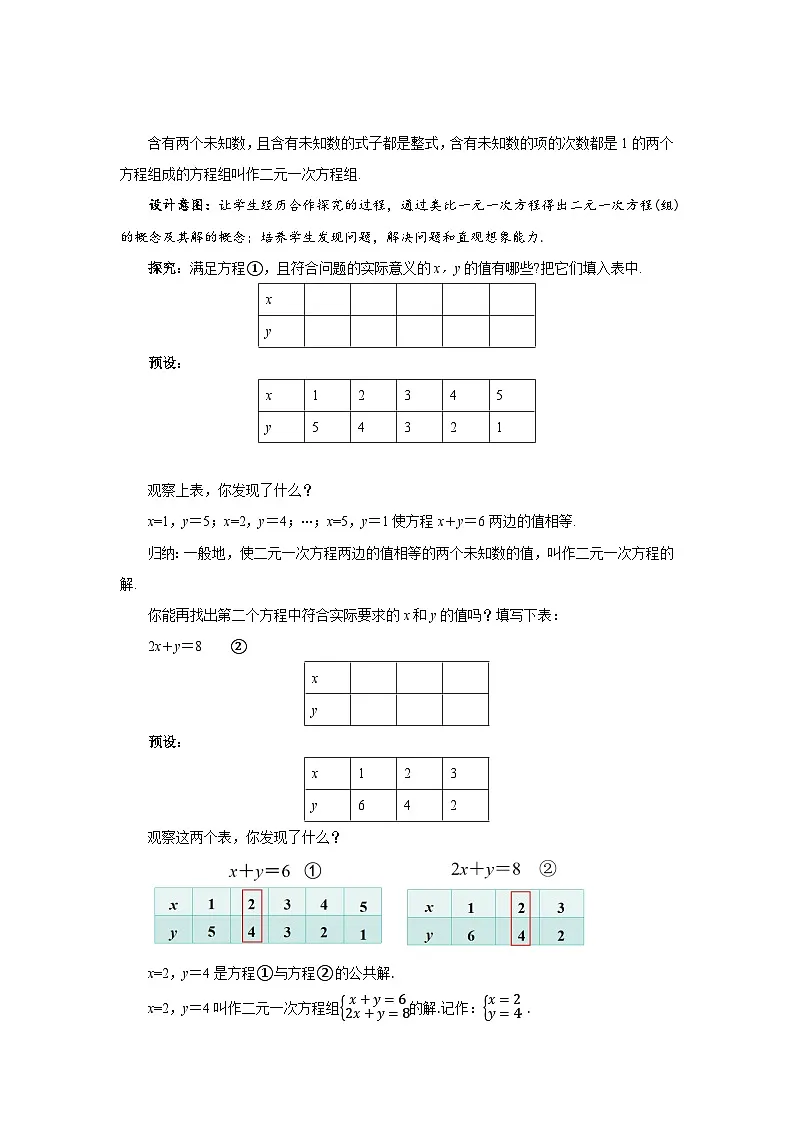 10.1二元一次方程组的概念 教案 数学人教版（2024）七年级下册第3页