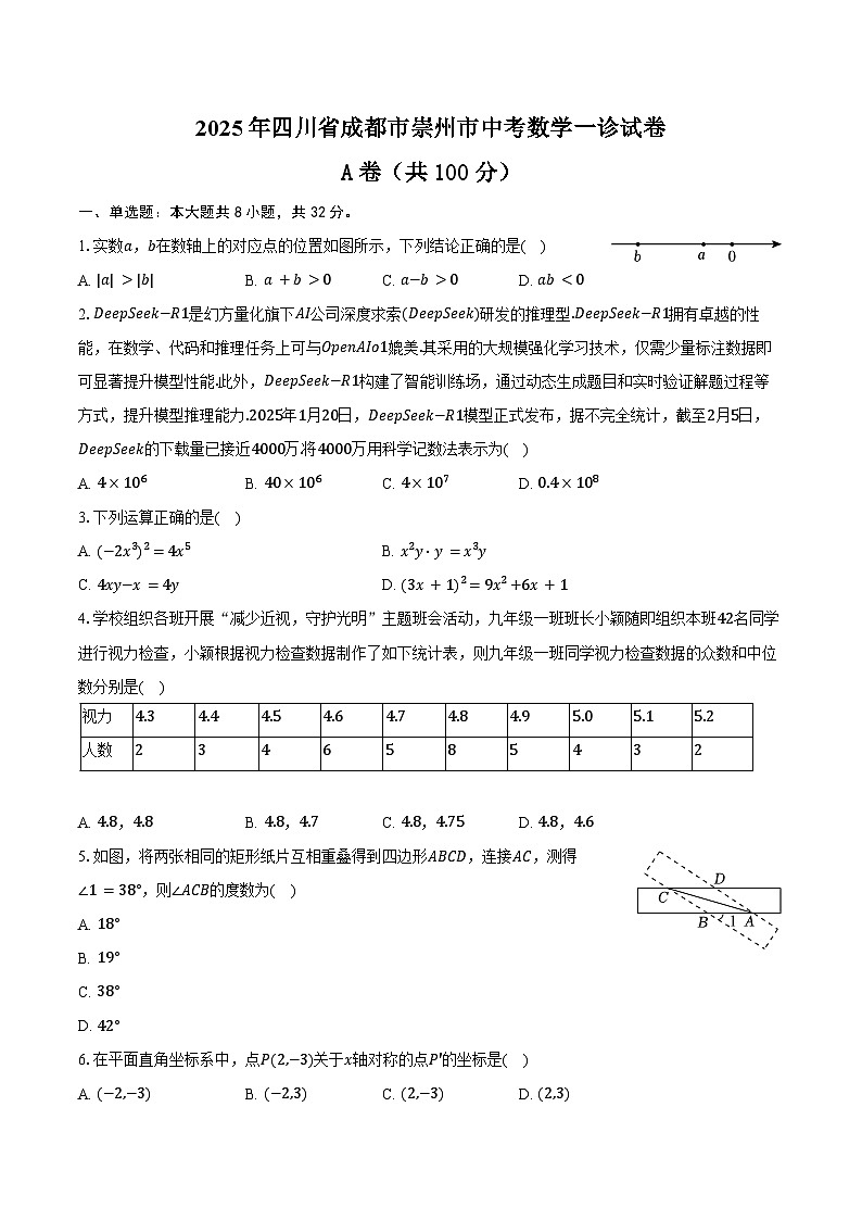 四川省成都市崇州市2025年中考数学一诊试卷（含解析）第1页