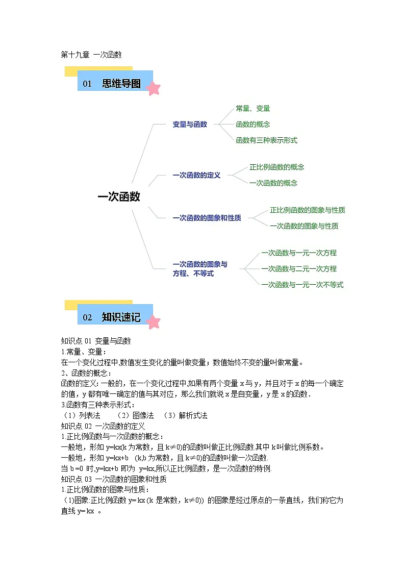 第19章 一次函数（单元复习 4个知识点+14类题型突破）（含答案）-八年级下人教版数学期中考试复习资料第1页