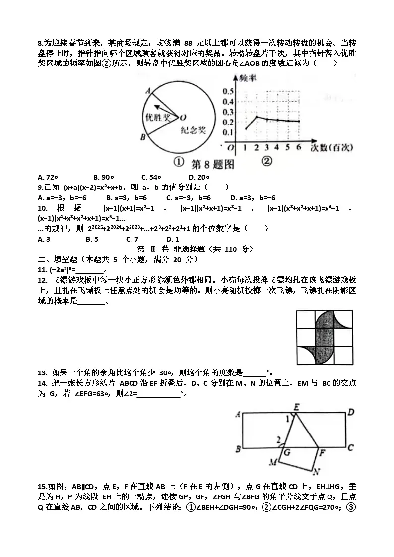 2025年济南长清区七年级下学期数学期中考试试题（含答案）第2页