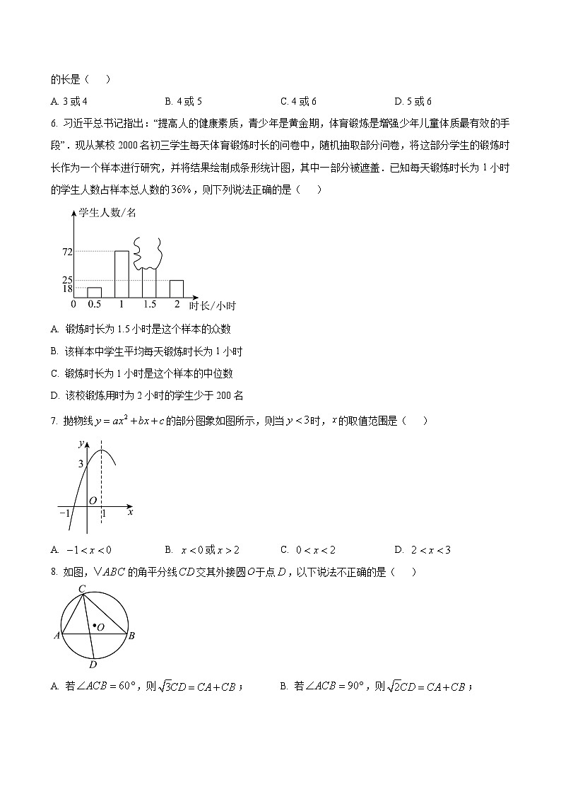 山东省滨州市2025届九年级下学期中考一模数学试卷(含答案)第2页