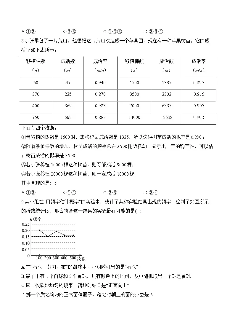 中考数学高频考点专项练习：专题21 考点48 概率的应用(1)及答案第3页