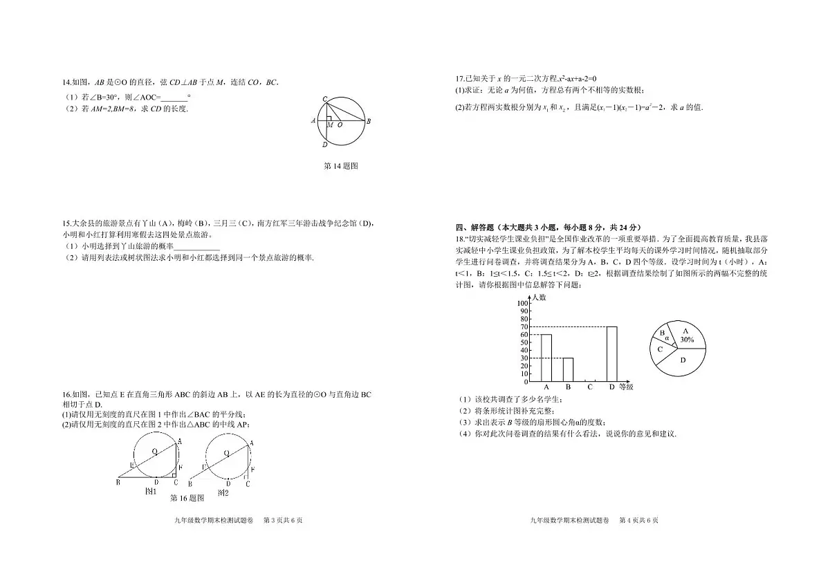 江西省赣州市大余县2024届九年级上学期期末检测数学试卷第2页