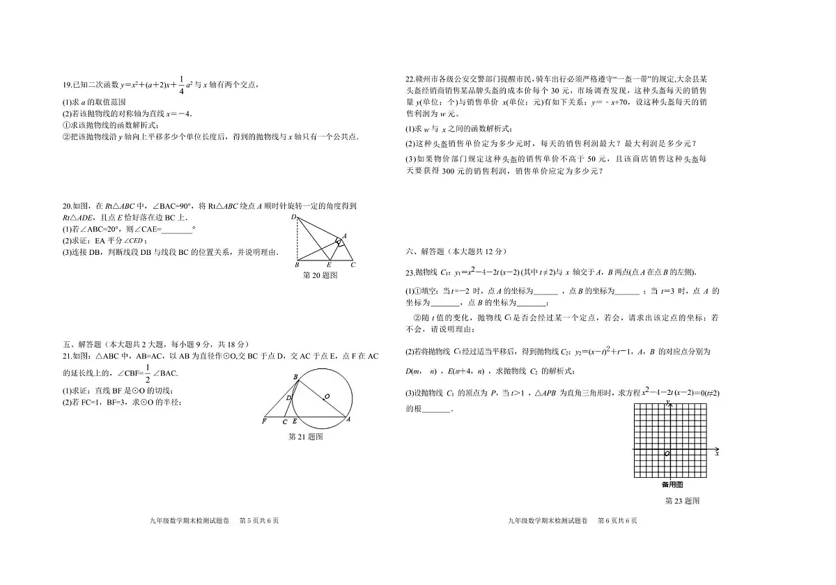 江西省赣州市大余县2024届九年级上学期期末检测数学试卷第3页