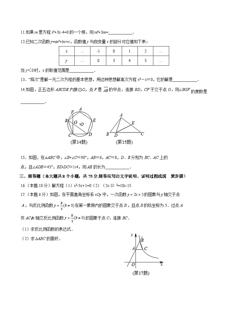 山西省吕梁市汾阳市2025届九年级上学期期末考试数学试卷(含答案)第3页
