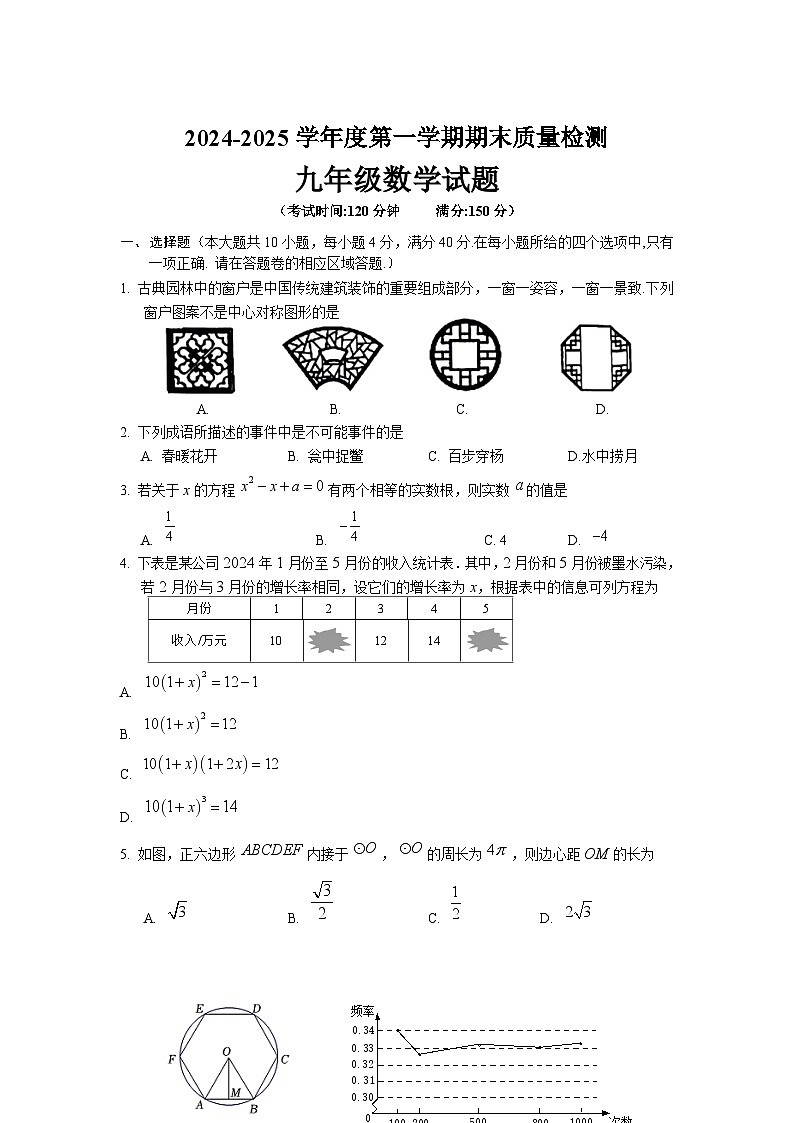 安徽省黄山市歙县2025届九年级上学期期末考试数学试卷(含答案)第1页