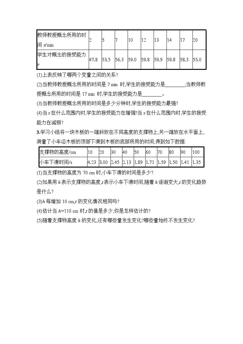 2024-2025学年北师大版数学七年级下册 6.2 用表格表示变量之间的关系 学案1第2页