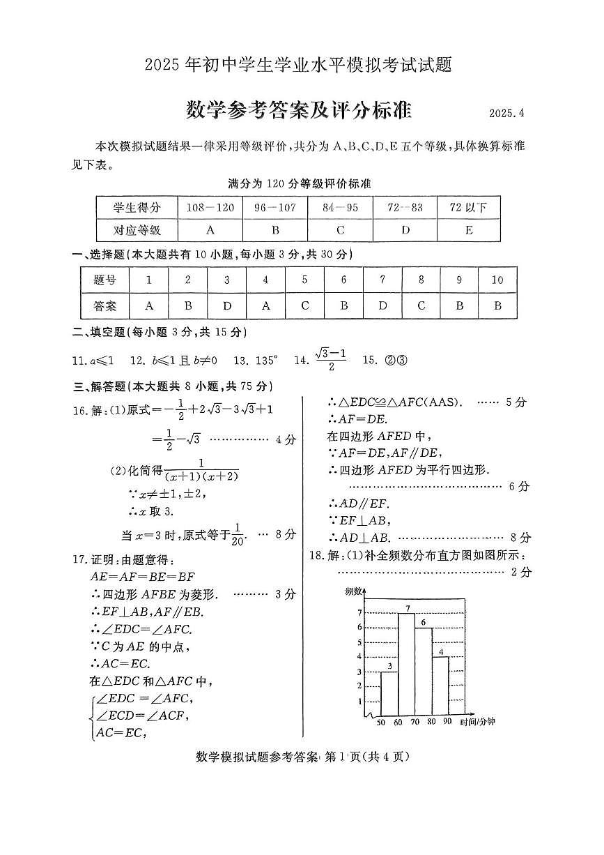 2025年山东省临沂市兰山区中考一模数学试卷答案第1页