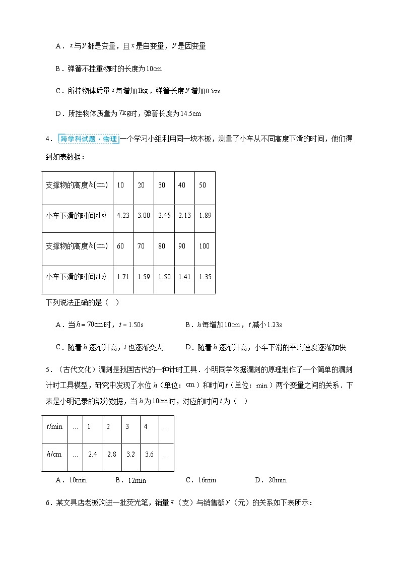 鲁科版五四制初中数学六年级下册 9.3 用表格表示变量之间的关系 同步练习（含解析）第2页