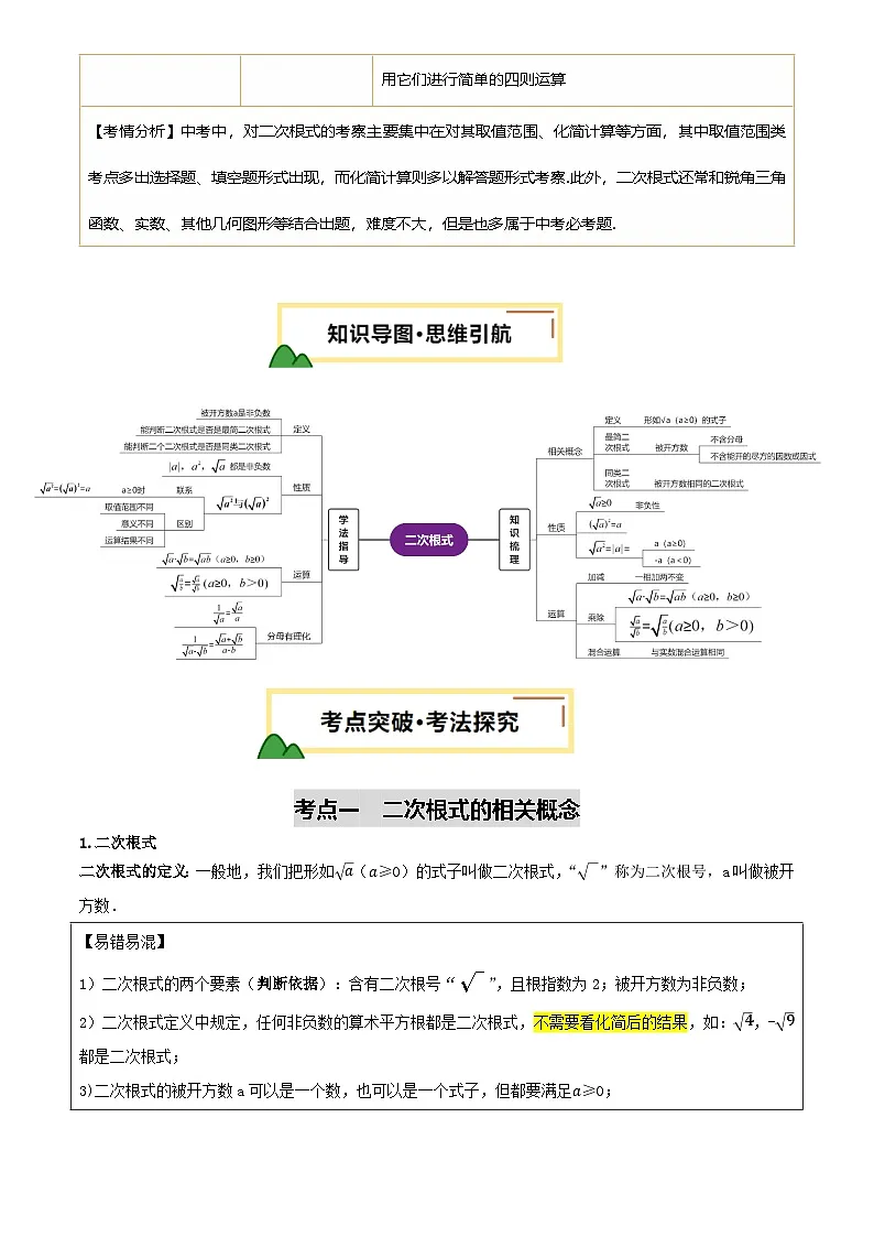 中考数学专题复习第04讲 二次根式(讲义，2考点+2命题点12种题型(含6种解题技巧))(原卷版)第2页