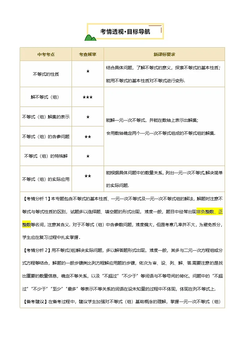 中考数学专题复习第08讲 不等式(组)及其应用(讲义，4考点+3命题点14种题型(含3种解题技巧))(解析版)第2页