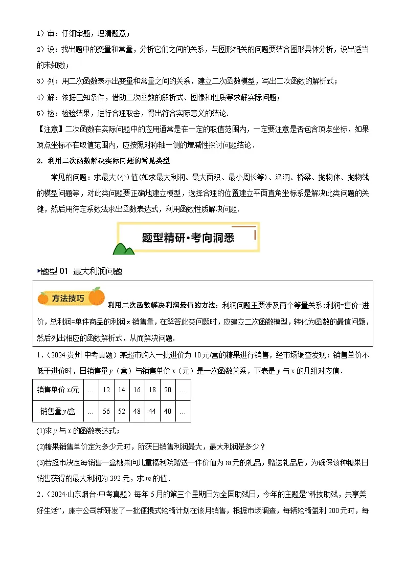 中考数学专题复习第14讲 二次函数的应用(讲义，考点+11种题型(含4种解题技巧))(原卷版)第3页