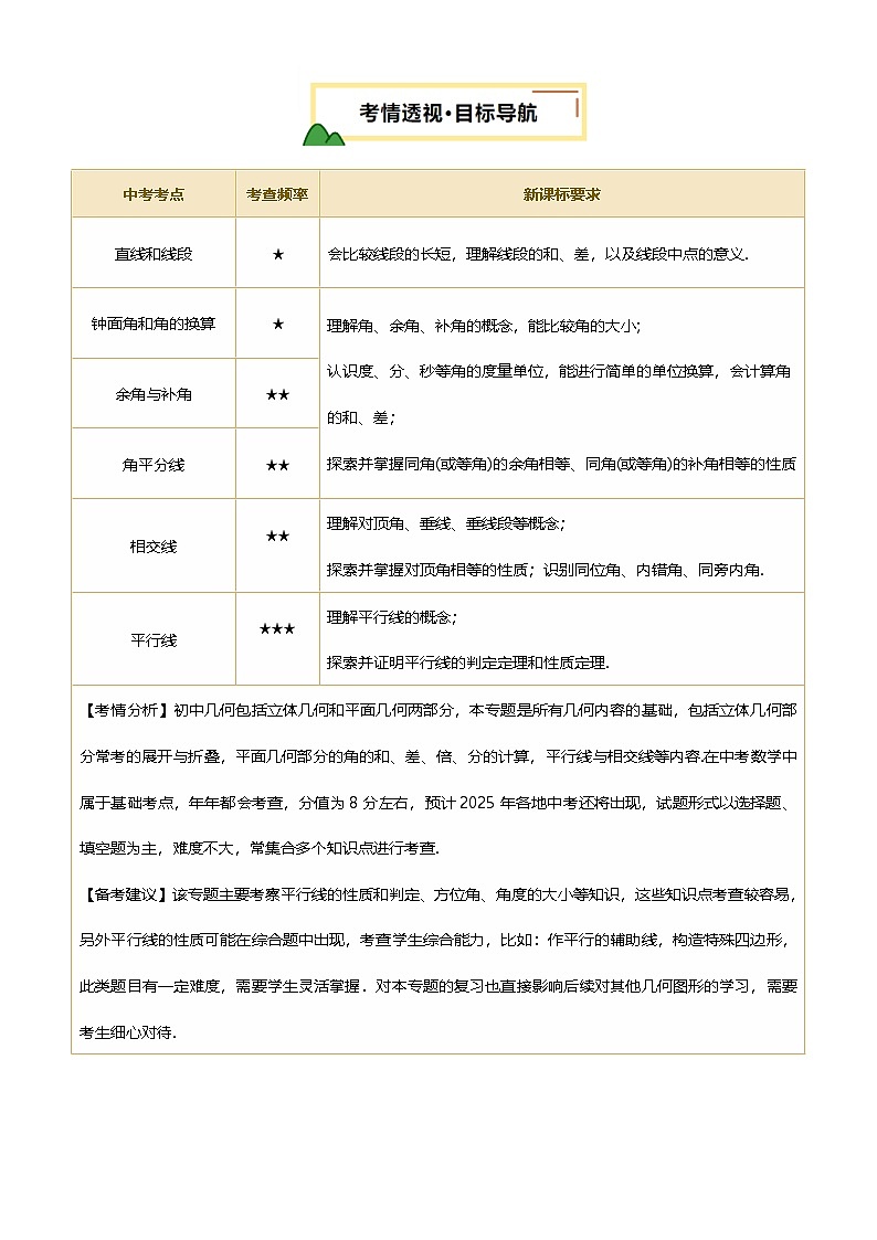 中考数学专题复习第15讲 几何图形的初步(讲义，5考点+2命题点15种题型(含4种解题技巧))(解析版)第2页