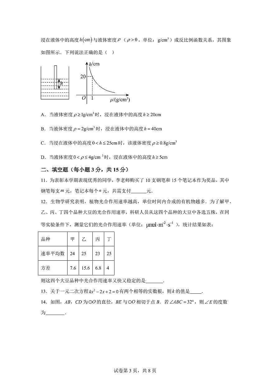2024-2025学年 河南省洛阳市洛龙区中考一模数学试题（含答案）第3页