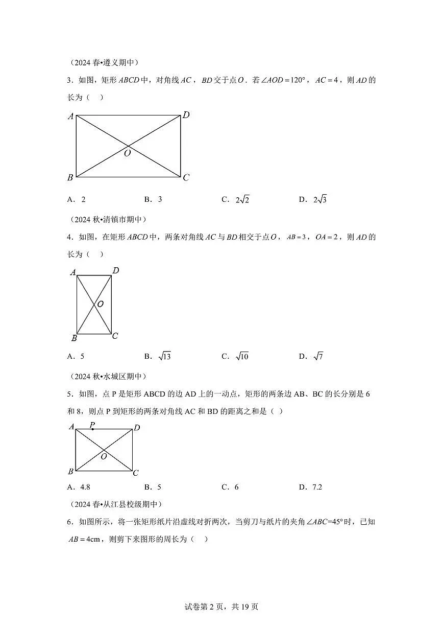 2024-2025学年 特殊的平行四边形八年级数学下册期中真题检测试题第2页
